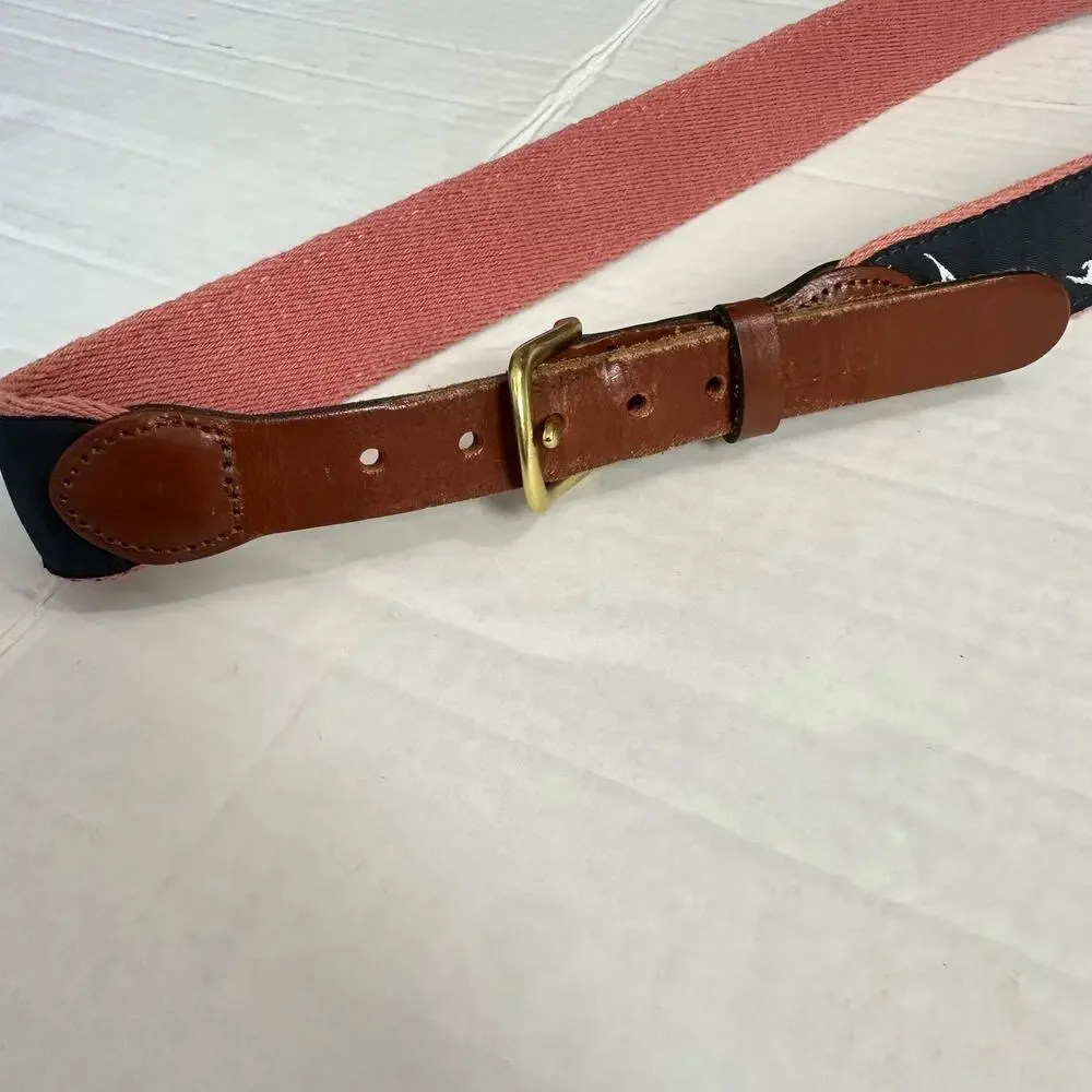 Leather Man Top Grain Leather Belt Compass Wave Nautical Sailing Canvas Fabric